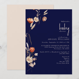 Invitation Baby shower Boho Botanical Navy