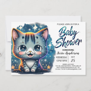Invitation Baby shower Boho Cat Custom Boy