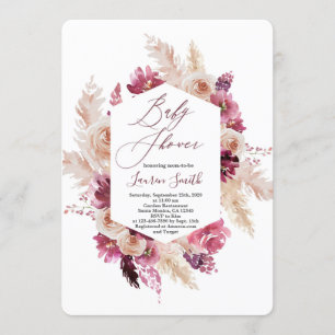 Invitation Baby shower boho chic bordeaux