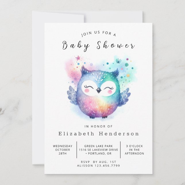 Invitation Baby shower Boho Chic Owl (Devant)
