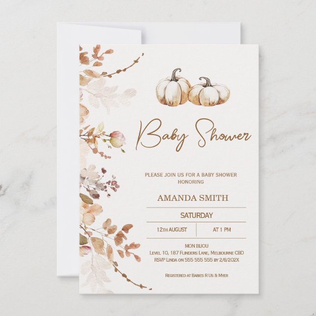 Invitation Baby shower Boho Citrouille de beige Brown (Devant)