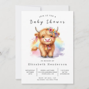 Invitation Baby shower Boho Cow Aquarelle Personnalisé