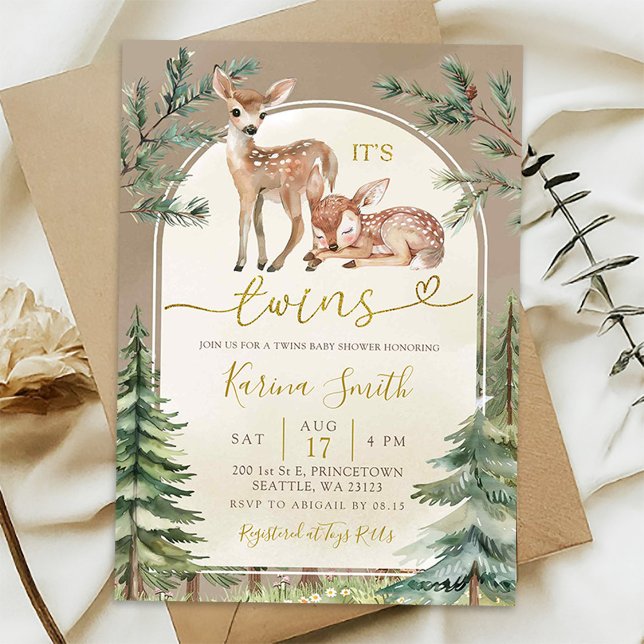 Invitation Baby shower boho Deer Twins Woodland (Créateur téléchargé)