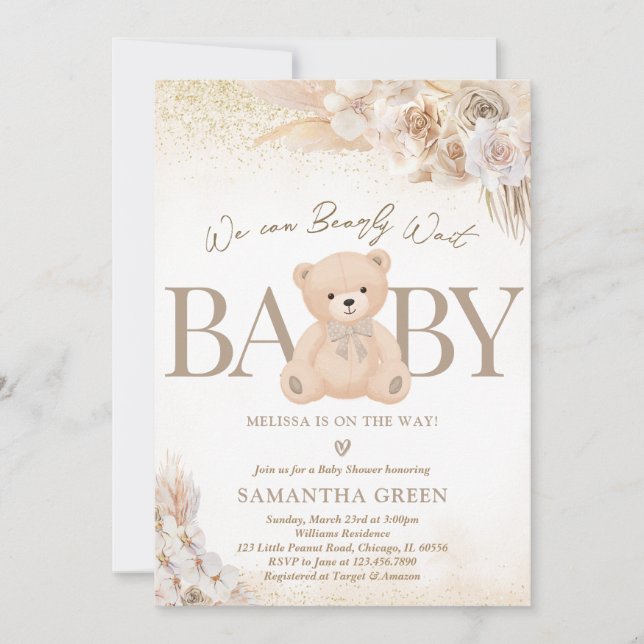Invitation Baby shower Boho d'ours neutre pour le genre Brown (Devant)