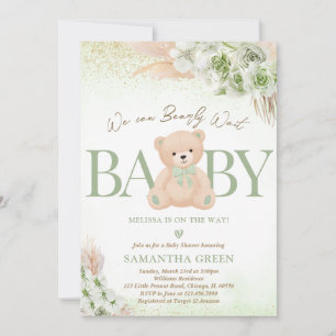 Invitation Baby shower Boho d'ours vert neutre pour les femme