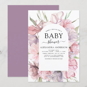 Invitation Baby shower Boho Dusty rose violet