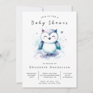 Invitation Baby shower Boho élégant Owl