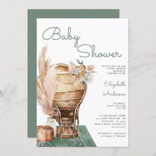Invitation Baby shower Boho Eucalyptus Green Pampas Boho