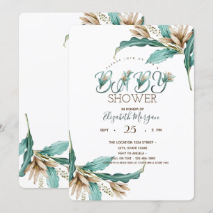 Invitation Baby shower Boho Feuilles d'aquarelle