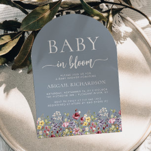 Invitation Baby shower Boho Fleur sauvage Dusty Blue Arch