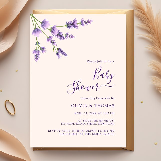 Invitation Baby shower Boho Fleur sauvage Lavender Bliss (Créateur téléchargé)