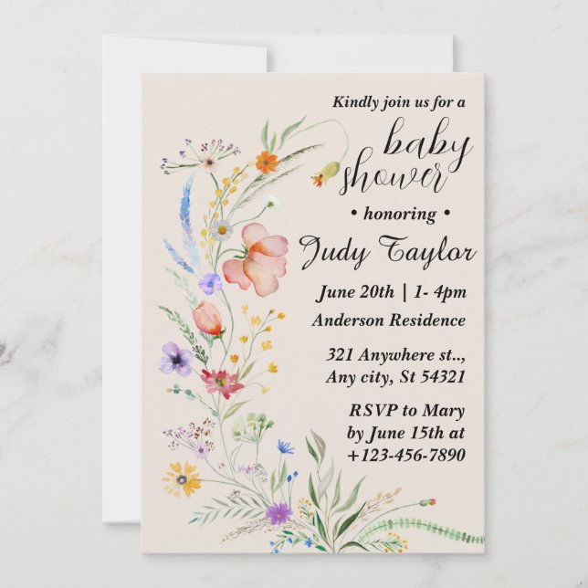 Invitation Baby shower Boho Fleur sauvage moderne (Devant)