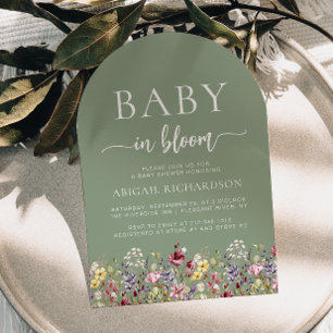 Invitation Baby shower Boho Fleur sauvage Sage Green Arch