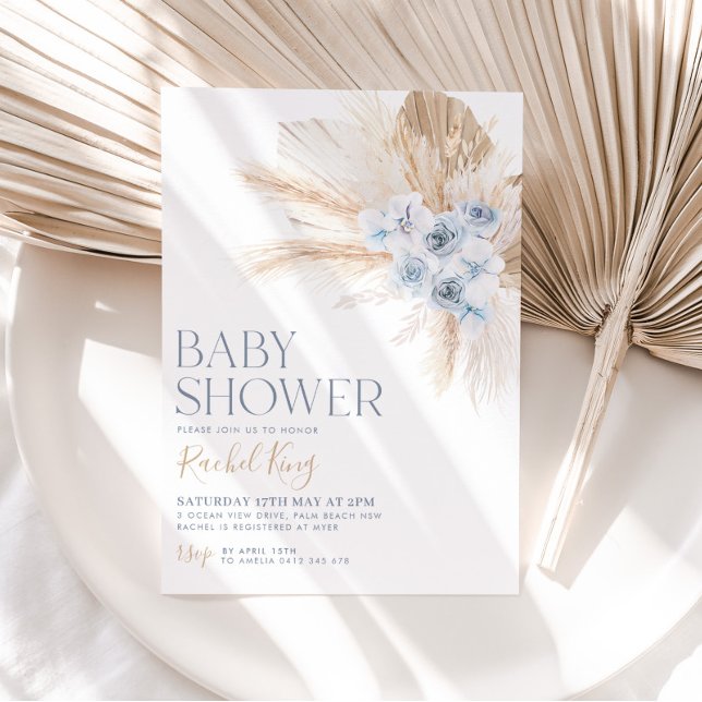 Invitation Baby shower Boho Fleurs d'invitation bleu neutre (Créateur téléchargé)