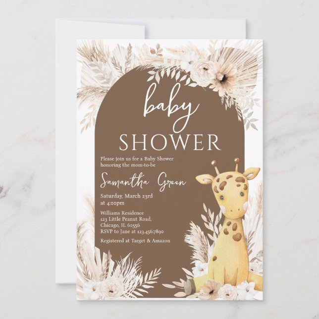 Invitation Baby shower Boho Giraffe (Devant)