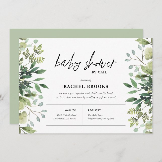 Invitation Baby shower Boho Greenery par courrier (Devant / Derrière)