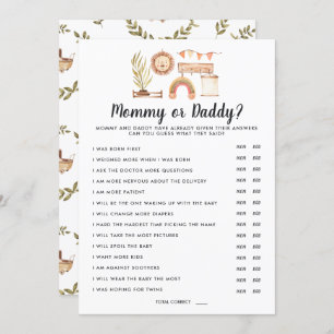 Invitation Baby shower Boho   Jeu maman ou papa