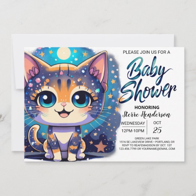 Invitation Baby shower Boho Kitten Online Boy (Devant)