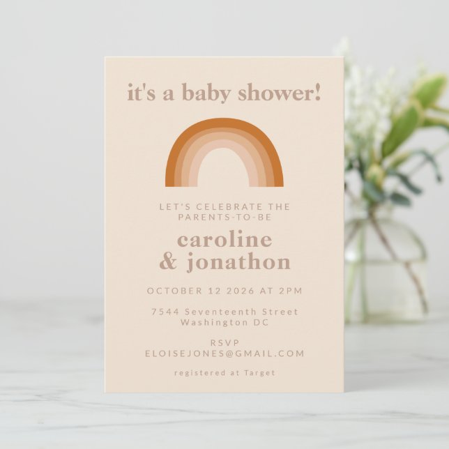 Invitation Baby shower Boho les années 70 Rainbow Terracotta  (Debout devant)