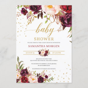 Invitation Baby shower boho marsala rose