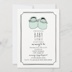 Invitation Baby shower Boho Mocasins Vert Mint