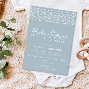 Invitation Baby shower Boho moderne   Dusty Blue