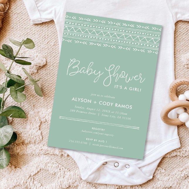Invitation Baby shower Boho moderne | Sage Green (Créateur téléchargé)