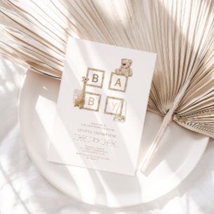 Invitation Baby shower Boho Neutral Wood Block Lettres