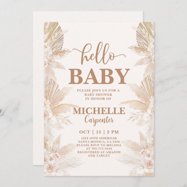 Invitation Baby shower Boho Pampas (Devant / Derrière)