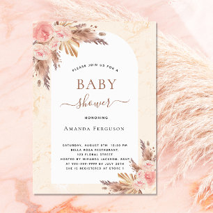 Invitation Baby shower boho pampas herbe rose or luxe