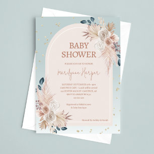 Invitation Baby Shower Boho Pampas Vert Sauge