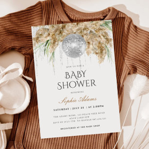 Invitation Baby shower Boho Papmas Grass Disco Ball