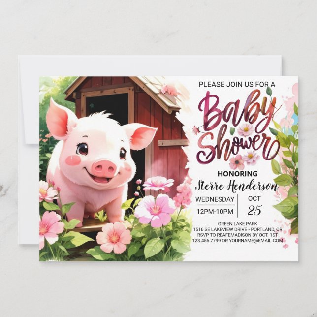 Invitation Baby shower Boho Piggy Pink (Devant)