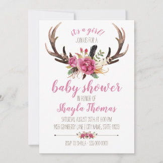 Invitation Baby shower Boho Rose Antler