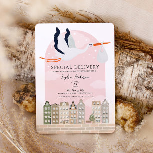 Invitation Baby shower Boho Stork Livraison Spéciale Saupoudr