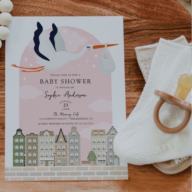 Invitation Baby shower Boho Stork Livraison Spéciale Saupoudr (Boho Baby Shower Stork)