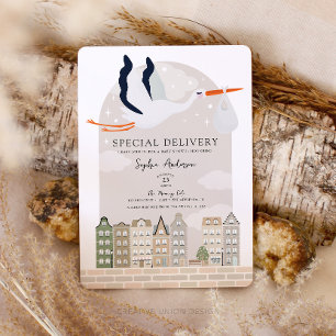 Invitation Baby shower Boho Stork Livraison Spéciale Saupoudr