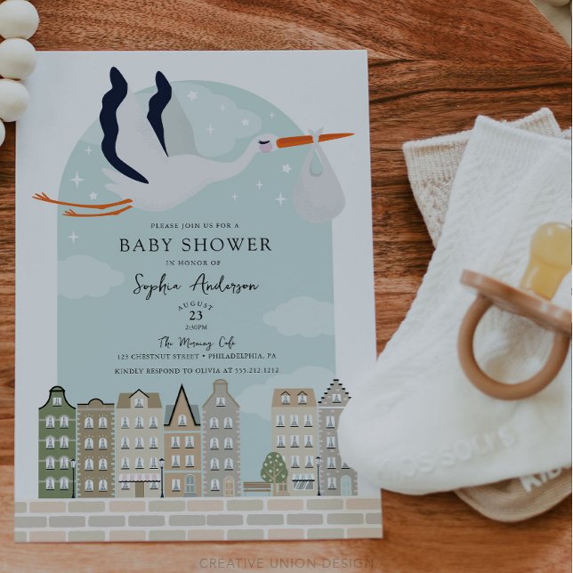Invitation Baby shower Boho Stork Livraison Spéciale Saupoudr (Boho Baby Shower Stork)