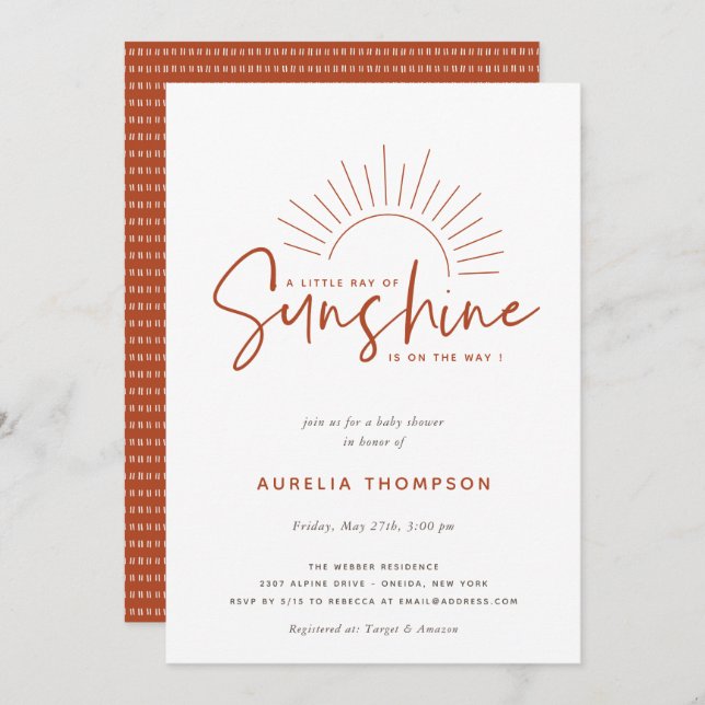 Invitation Baby shower Boho Sunshine (Devant / Derrière)