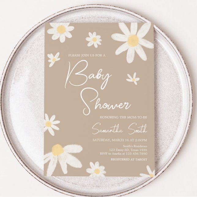 Invitation Baby shower Boho Super Daisy (Daisy Flower Boho Baby Shower Invitation)