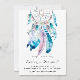 Invitation Baby shower Boho Turquoise et Purple Dreamcatcher