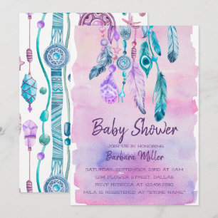 Invitation baby shower Boho Watercolor Dreamcatcher