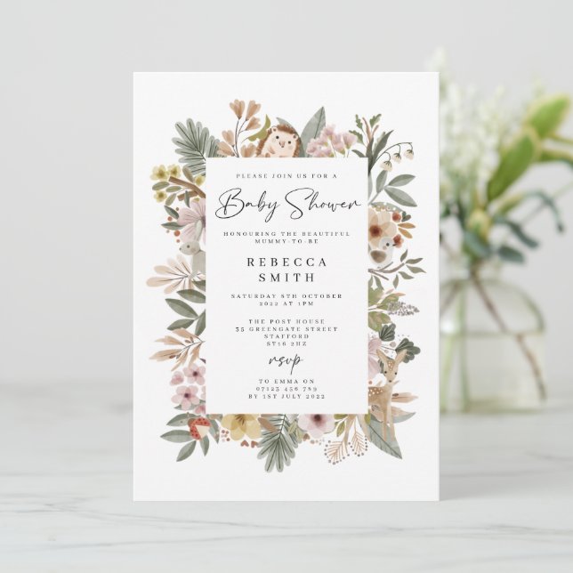 Invitation Baby shower Boho Woodland (Debout devant)