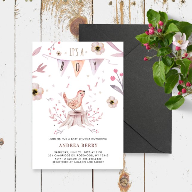 Invitation Baby shower Boho Woodland Forest Bird (Créateur téléchargé)