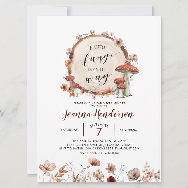 Invitation Baby shower Boho Woodland Fungi (Devant)