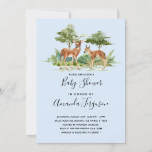 Invitation Baby shower bois forêt animaux cerf bleu