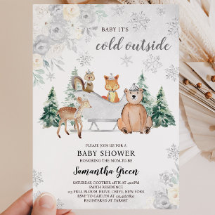 Invitation Baby Shower Bois hivernal argenté