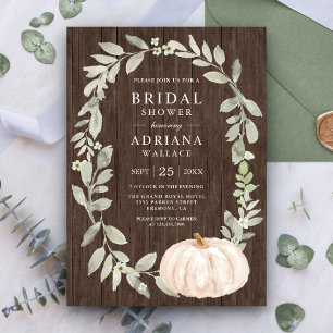 Invitation Baby Shower Bois Rustique Citrouille Blanche