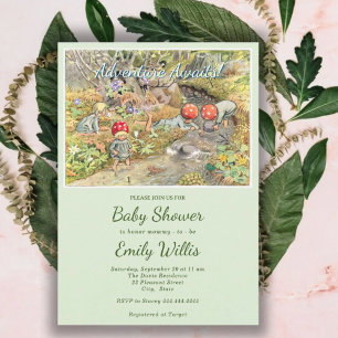 Invitation Baby shower boisé aux champignons