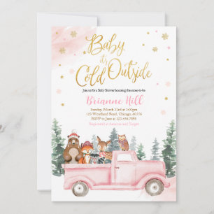 Invitation Baby shower boisé d'hiver rose et or